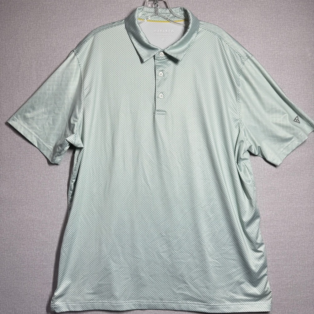 Maelreg Polo Shirt Mens XL Green Geometric Performance Golf Stretch Short Sleeve